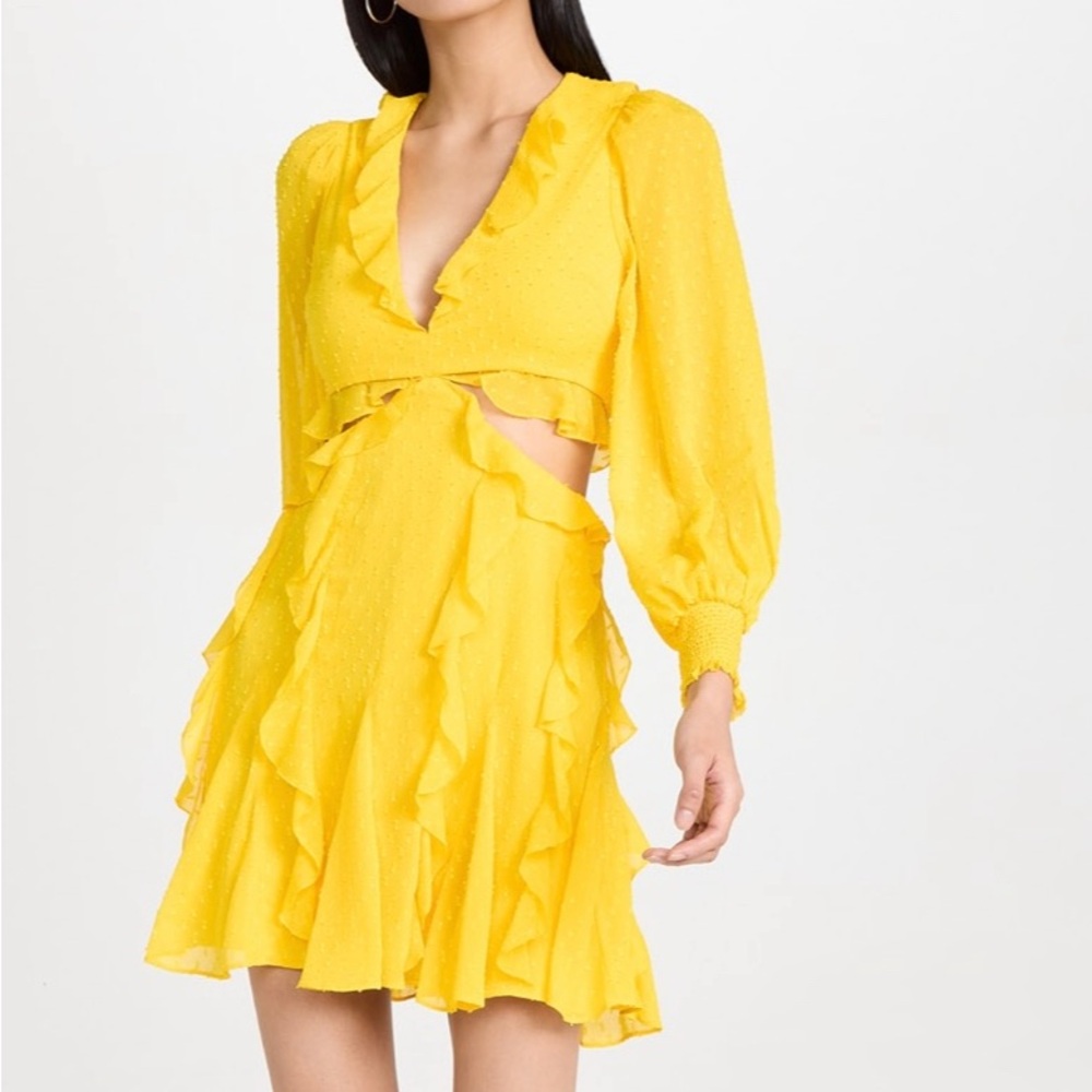 Alice + Olivia Sunbeam Yellow Mitzi Combo Cutout Godet Mini Dress 6